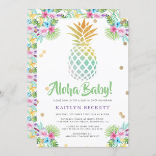 Aloha Baby. Waterverf Ananas Baby shower Kaart