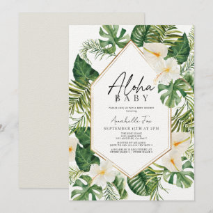 Aloha Baby Wit Tropisch Bloemen Baby shower Kaart