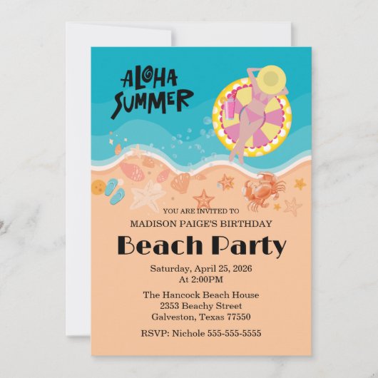 Aloha Beach Birthday Party Kaart (Voorkant)