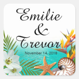 Aloha Beach Bruiloft Plumeria Frangipani Vierkante Sticker