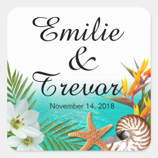 Aloha Beach Bruiloft Plumeria Frangipani Vierkante Sticker (Voorkant)