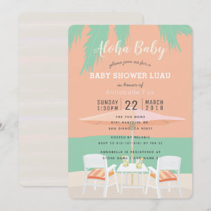 Aloha Beach Coral Pink Baby shower Uitnodiging