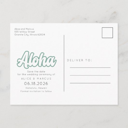 Aloha Beach Destination Wedding Save the Date Aankondigingskaart (Achterkant)