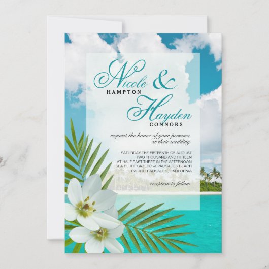 Aloha Beach Faux Vellum Overlay Wedding Kaart (Voorkant)
