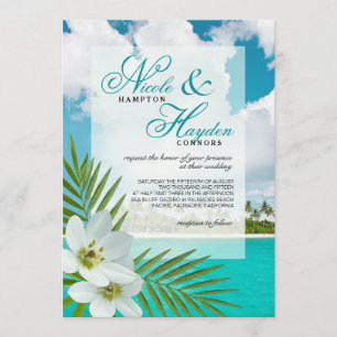 Aloha Beach Faux Vellum Overlay Wedding Kaart