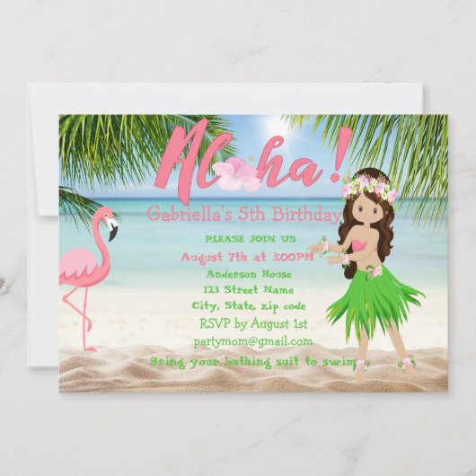 Aloha Beach Girls Luau Birthday Party Invitation Kaart (Voorkant)