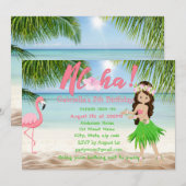Aloha Beach Girls Luau Birthday Party Invitation Kaart (Voorkant / Achterkant)