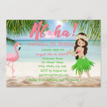 Aloha Beach Girls Luau Birthday Party Invitation