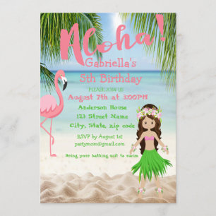 Aloha Beach Girls Luau Verjaardagsfeestje Uitnodig Kaart