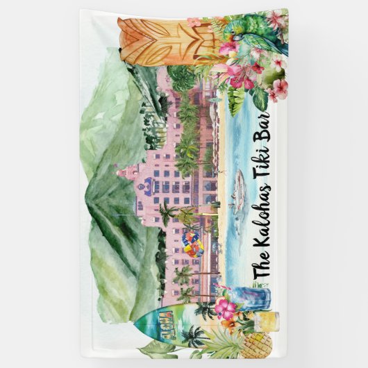 Aloha Beach | Personalized Tiki Bar Luau Party  Spandoek (Verticaal)