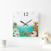 Aloha Beach Plumeria Frangipani Nautilus Vierkante Klok (Huis)