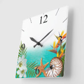 Aloha Beach Plumeria Frangipani Nautilus Vierkante Klok (Hoek)