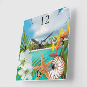 Aloha Beach Plumeria Frangipani Nautilus Vierkante Klok (Hoek)