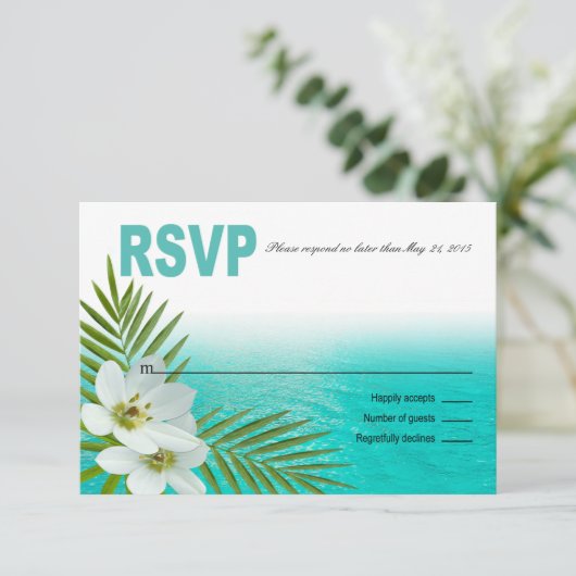 Aloha Beach Tropical Flowers RSVP Kaartje (Staand voorkant)