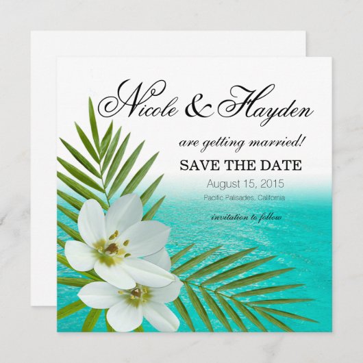 Aloha Beach Tropische Bloemen Bewaar de Datum Kaart (Voorkant / Achterkant)
