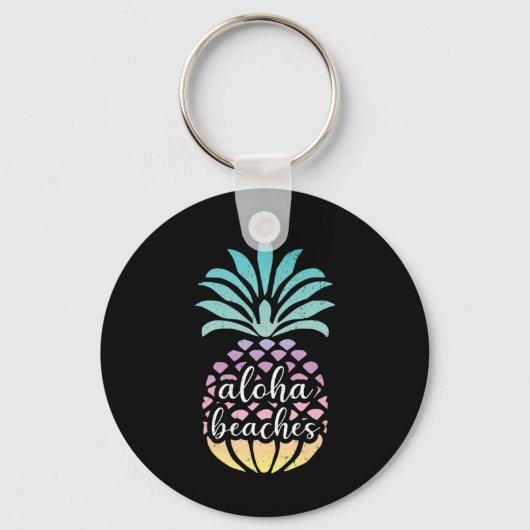 Aloha Beaches Hawaii Hawaiian Pineapple Cute Beach Sleutelhanger (Voorkant)