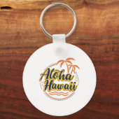 Aloha Beaches Hawaii Palms Surfer Shirt Sleutelhanger (Voorkant)