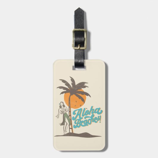 Aloha Beaches Hula Girl Hawaii Hawaiian Retro Bagagelabel (Voorkant verticaal)