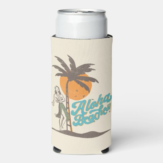 Aloha Beaches Hula Girl Hawaii Hawaiian Retro Seltzer Blikjeskoeler (Seltzer Voorkant)