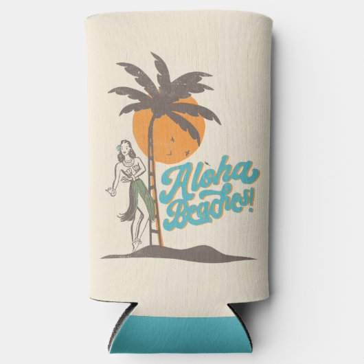 Aloha Beaches Hula Girl Hawaii Hawaiian Retro Seltzer Blikjeskoeler (Voorkant)