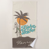 Aloha Beaches Hula Girl Hawaii Hawaiian Retro Strandlaken (Voorkant)