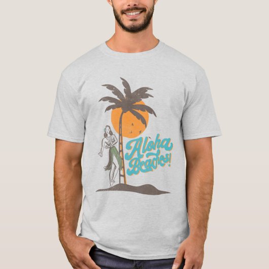 Aloha Beaches Hula Girl Hawaii Hawaiian Retro T-shirt (Voorkant)