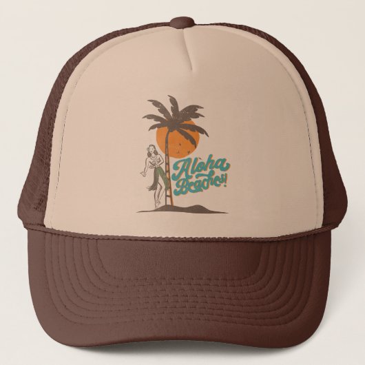 Aloha Beaches Hula Girl Hawaii Hawaiian Retro Trucker Pet (Voorkant)