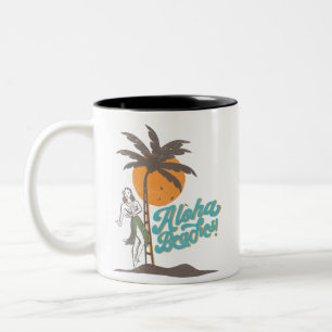 Aloha Beaches Hula Girl Hawaii Hawaiian Retro Tweekleurige Koffiemok