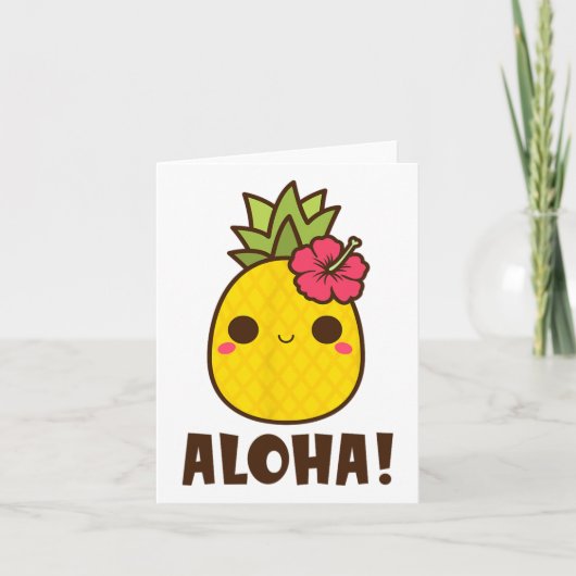 Aloha Beaches Kawaii Schattigee Ananas Hawaï Hawaï Kaart (Voorkant)