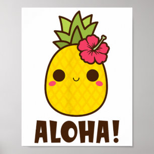 Aloha Beaches Kawaii Schattigee Ananas Hawaï Hawaï Poster