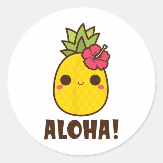 Aloha Beaches Kawaii Schattigee Ananas Hawaï Hawaï Ronde Sticker (Voorkant)