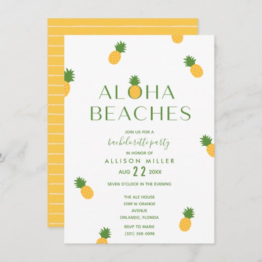 Aloha beaches Pineapple Bachelorette Party Kaart (Voorkant / Achterkant)