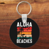 Aloha Beaches Retro Beach Vacation Summer Quote Wo Sleutelhanger (Voorkant)