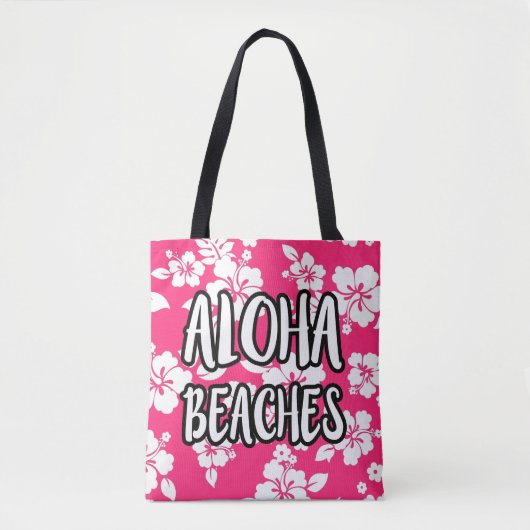 Aloha Beaches Roze Hibiscus canvas tas (Voorkant)