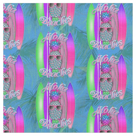 Aloha Beaches Summer Surf Pineappel Stof (Close Up)