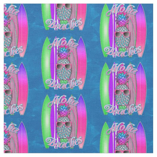 Aloha beaches Summer Surfing Pineapple Stof (Close Up)