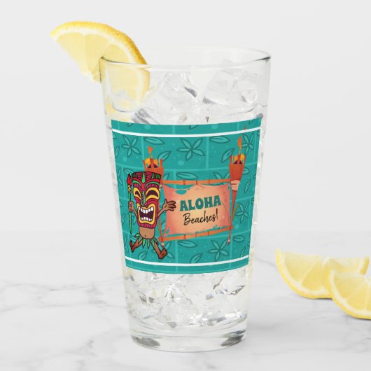 Aloha Beaches Tiki Torches Hawaiian Luau Bamboo Glas (Voorkant ijs)