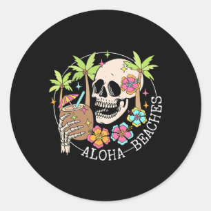 Aloha Beachs Skeleton Zomervakantie Hawaii Familie Ronde Sticker