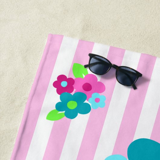 Aloha betekent Hallo Hawaiian Floral - Roze Strandlaken (In situ)