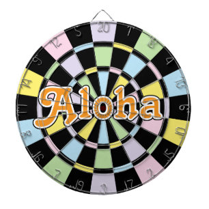 Aloha Bewerkbare tekst op zwarte en pastelkleuren Dartbord