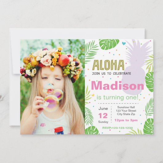 Aloha Birthday Invite met foto Kaart (Voorkant)