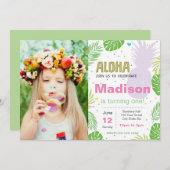 Aloha Birthday Invite met foto Kaart (Voorkant / Achterkant)