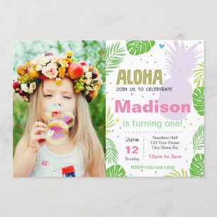 Aloha Birthday Invite met foto Kaart