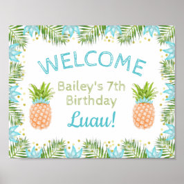 Aloha Birthday Party Welcome Sign Luau Decor Blue Poster