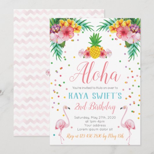 Aloha Birthday Uitnodiging (Voorkant / Achterkant)