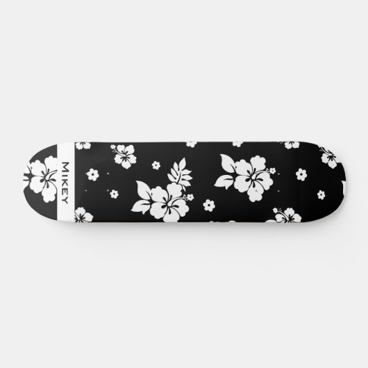 Aloha Black Classic Hawaiian Seamless Pattern Persoonlijk Skateboard (Horizontaal)