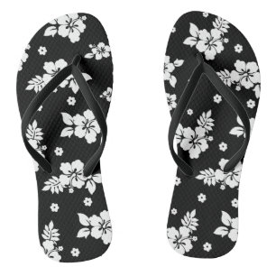 Aloha Black Classic Hawaiian Seamless Pattern Teenslippers