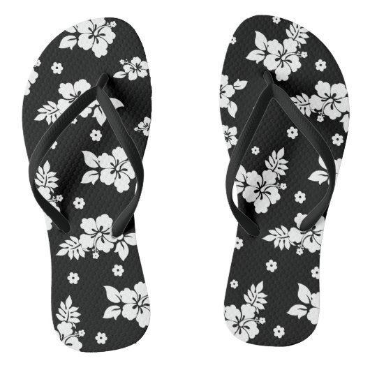 Aloha Black Classic Hawaiian Seamless Pattern Teenslippers (Voetbed)