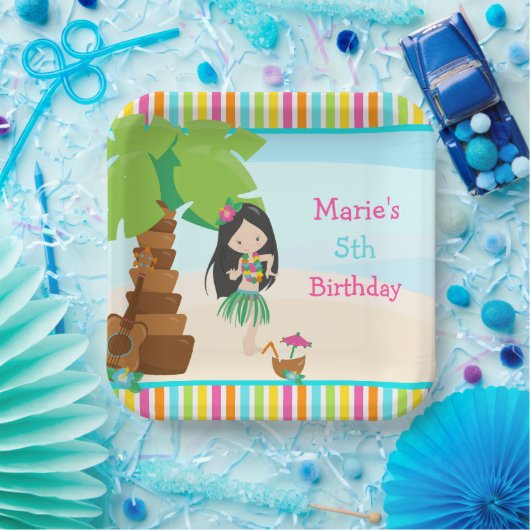 Aloha Black Hair Girl Party Papieren Bordje (Feest)