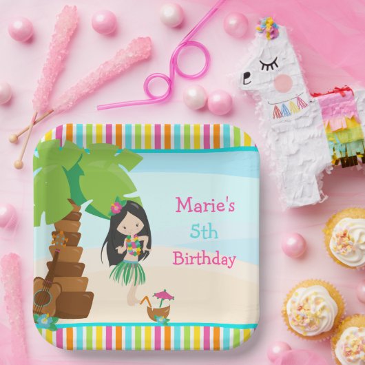 Aloha Black Hair Girl Party Papieren Bordje (Feest)